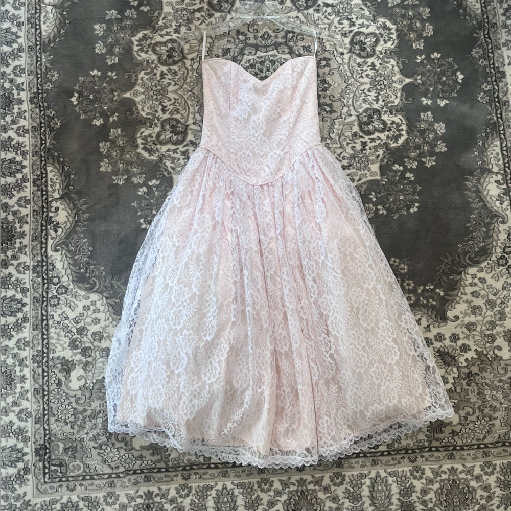 GUNNE SAX Strapless Light Pink Midi Dress in Lace Size 5